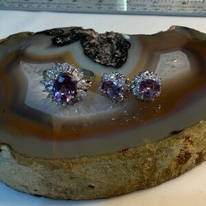 Silver 925 Amethyst Ring & Earring Set New! Ring Size 9.75 / 10 See pics